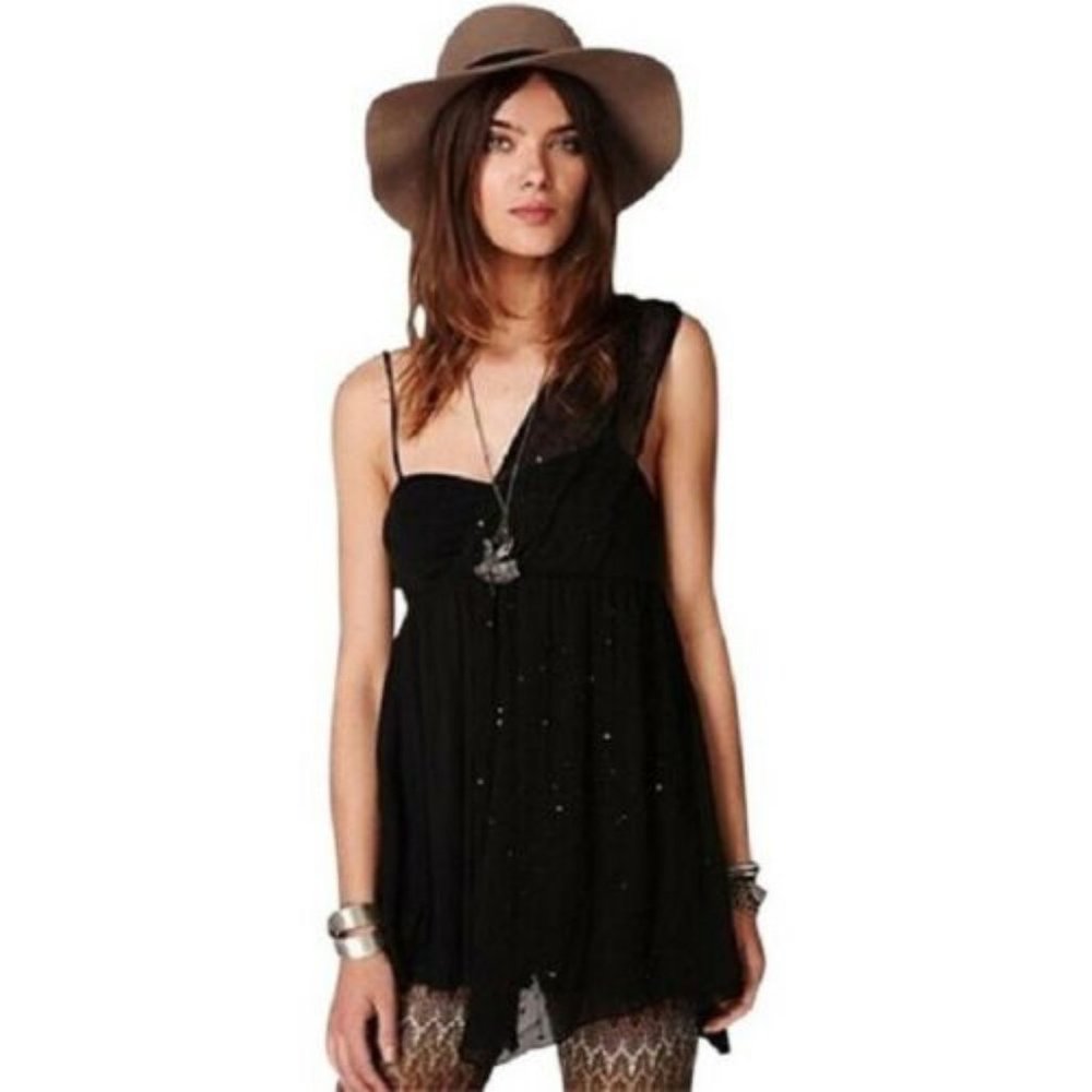FREE PEOPLE Fairuza Beaded Top Sequin One Shoulder
